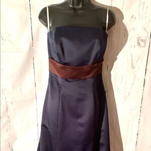 Navy Blue Satin Strapless Dress by SB Boutique S-10